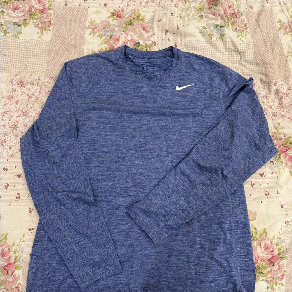 Nike Men's Heathered Blue Dri-Fit Long Sleeve Tee
